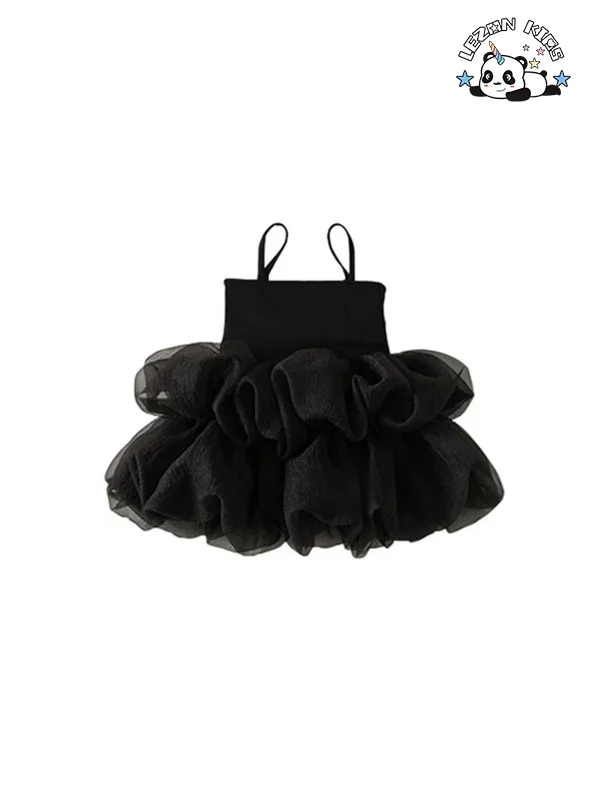 LEZONKIDS - Explosive New Product Beautiful Black Spaghetti Strap Soft Tulle Latest Children Dress Designs